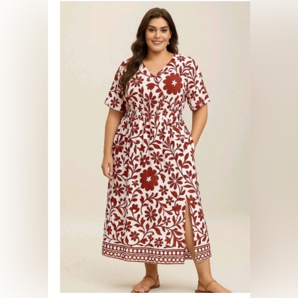 NWT Bloomchic Floral  Red and White Maxi Dress size 3X 🌺 🌸🌷.   BG 07 Bag 05 - Picture 2 of 7